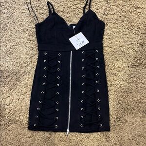 Sleek Black Lace-Up Mini Dress
